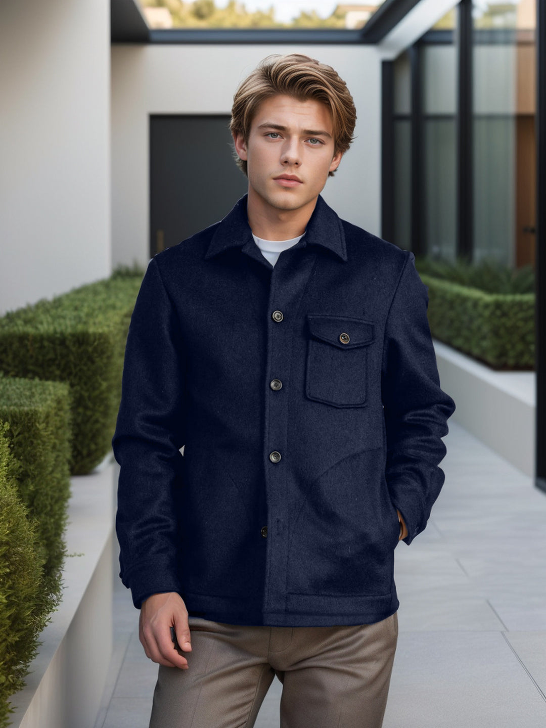 Wool jacket for men with structured design and practical chest pocket Lune London