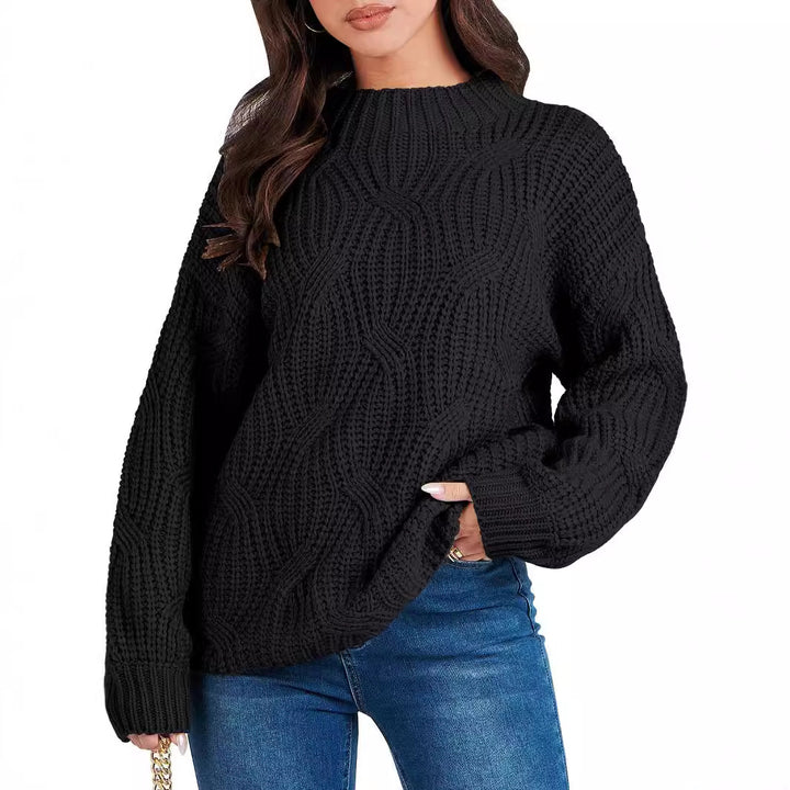 Ladies oversized knit sweater with extravagant wave pattern and high collar Lune London