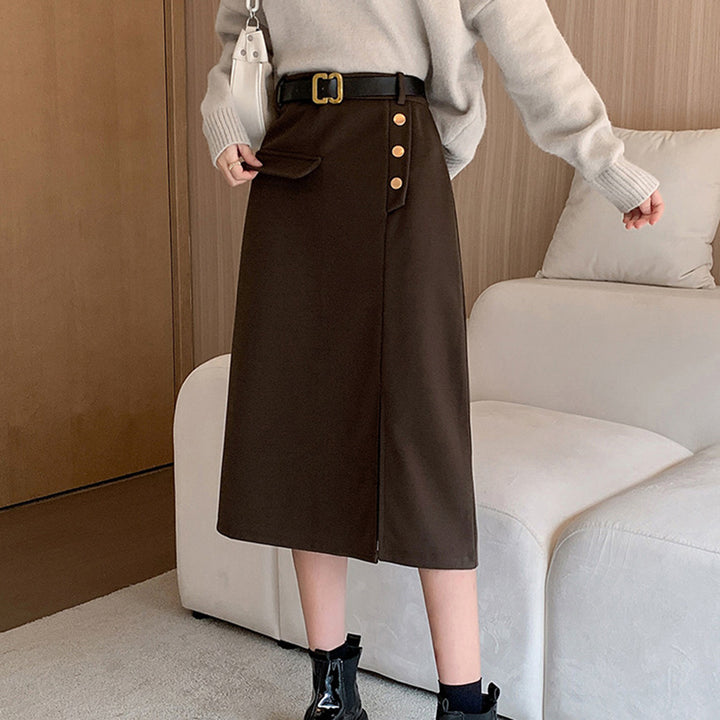 Women's Fashion Pencil Skirt with Button Details and Side Slit Chic & Stil