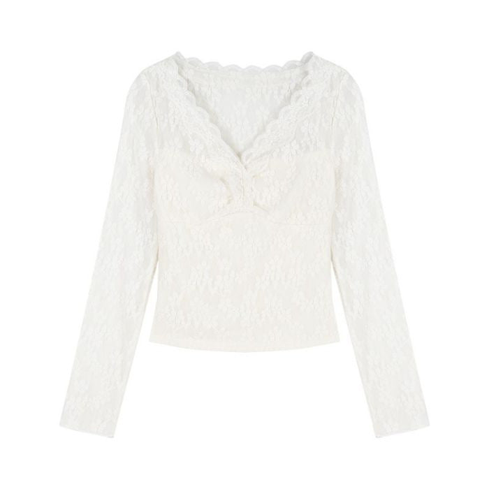 Women's lace blouse with V-neck and ruffle details Chic & Stil