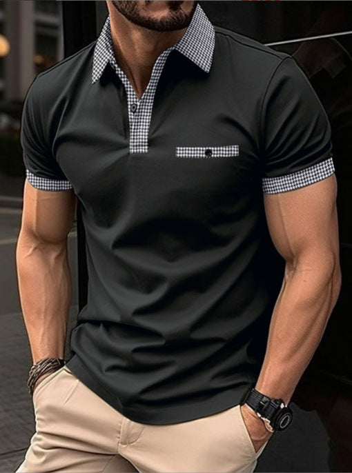 Casual polo shirt for men with unique check collar cut Lune London
