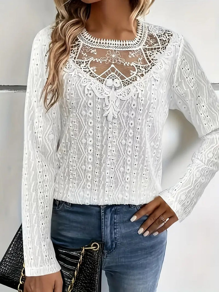 Elegant blouse for women with lace inserts and a detailed hole pattern Lune London