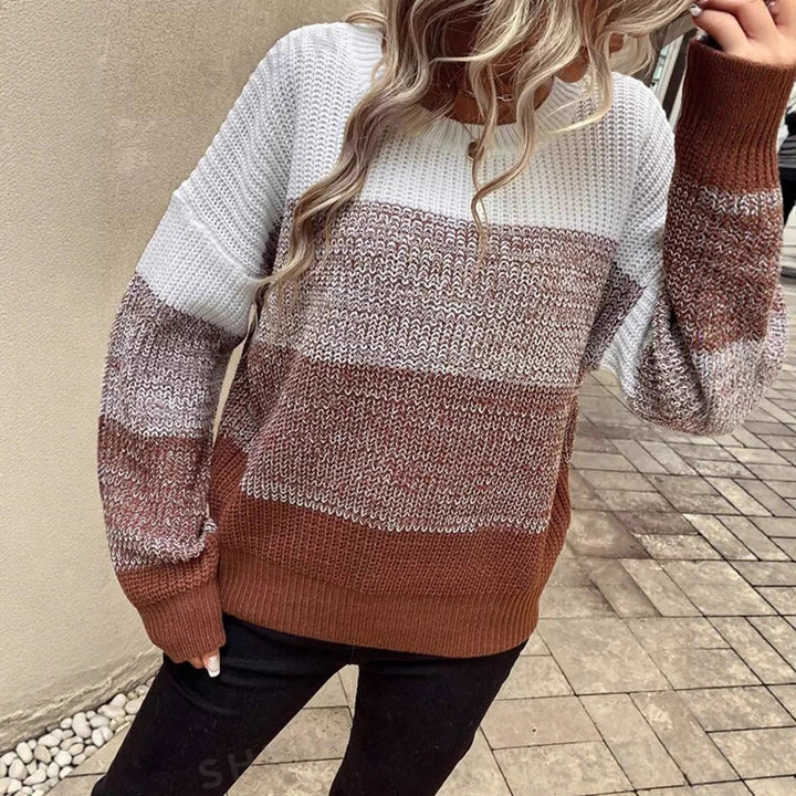 Knitted sweater for women with a modern block stripe design Lune London