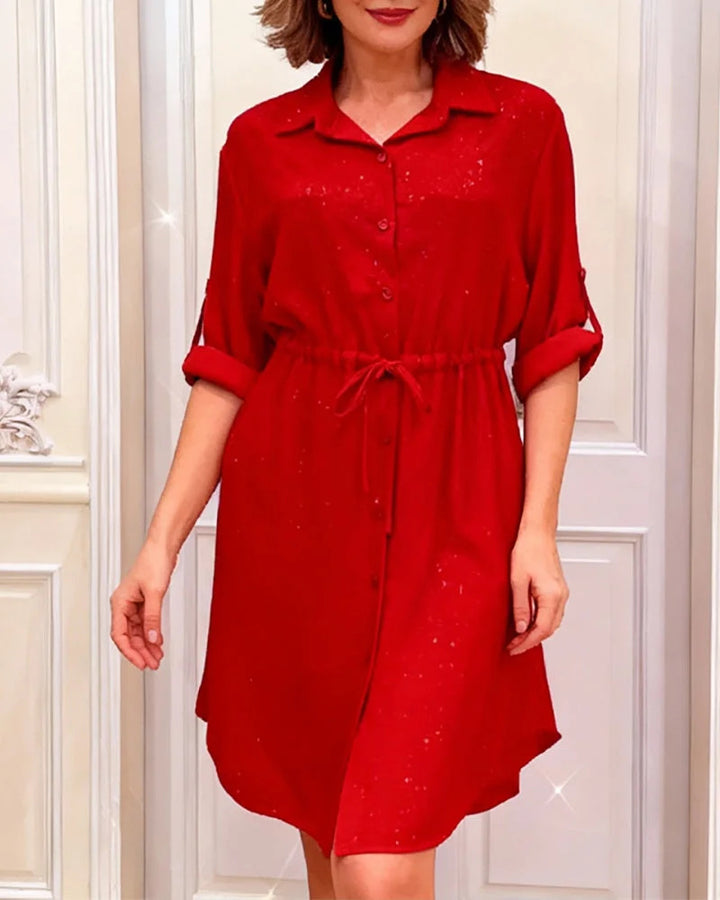 Robe chemise pour femmes avec cordon de taille et accents scintillants Chic & Stil