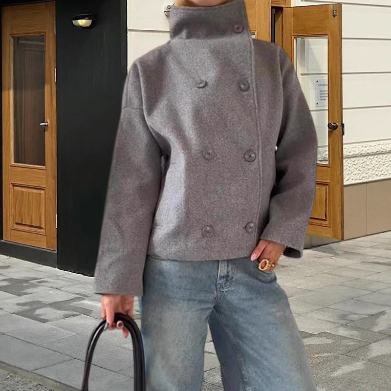 Ladies oversized cropped jacket with high collar and original sleeves Lune London