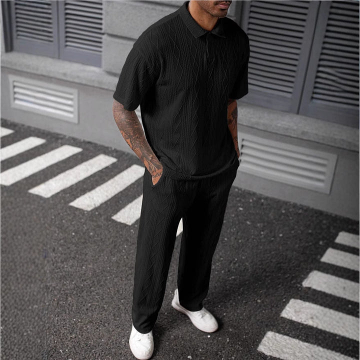 Men's Comfortable Cable Knit Polo Set and Pants Lune London