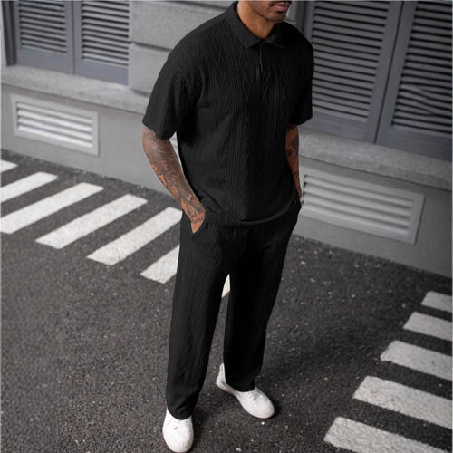 Men's Comfortable Cable Knit Polo Set and Pants Lune London