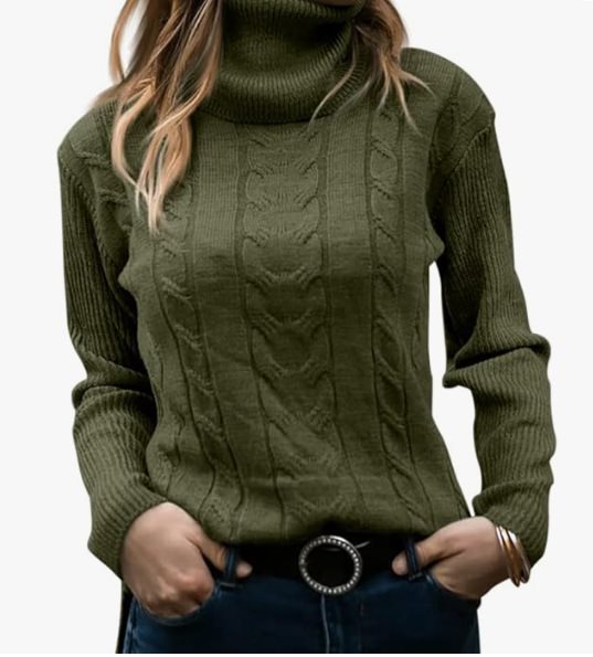 Knit sweater for women with high collar and relief pattern with braids Lune London