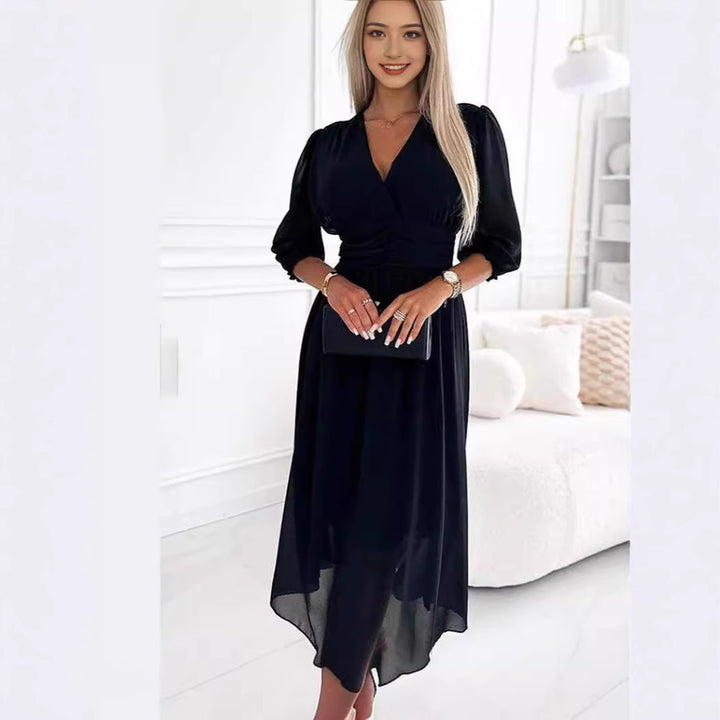 Women Fluid Maxi Dress with V-neck Lune London