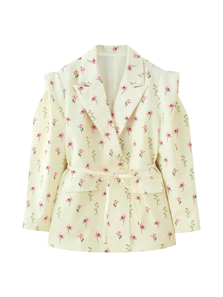 Trendy women's blazer jacket with belt and silk look Lune London