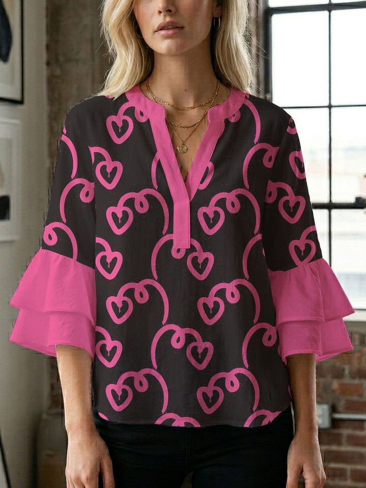 Women's blouse shirt with voluminous sleeves and creative print design Lune London