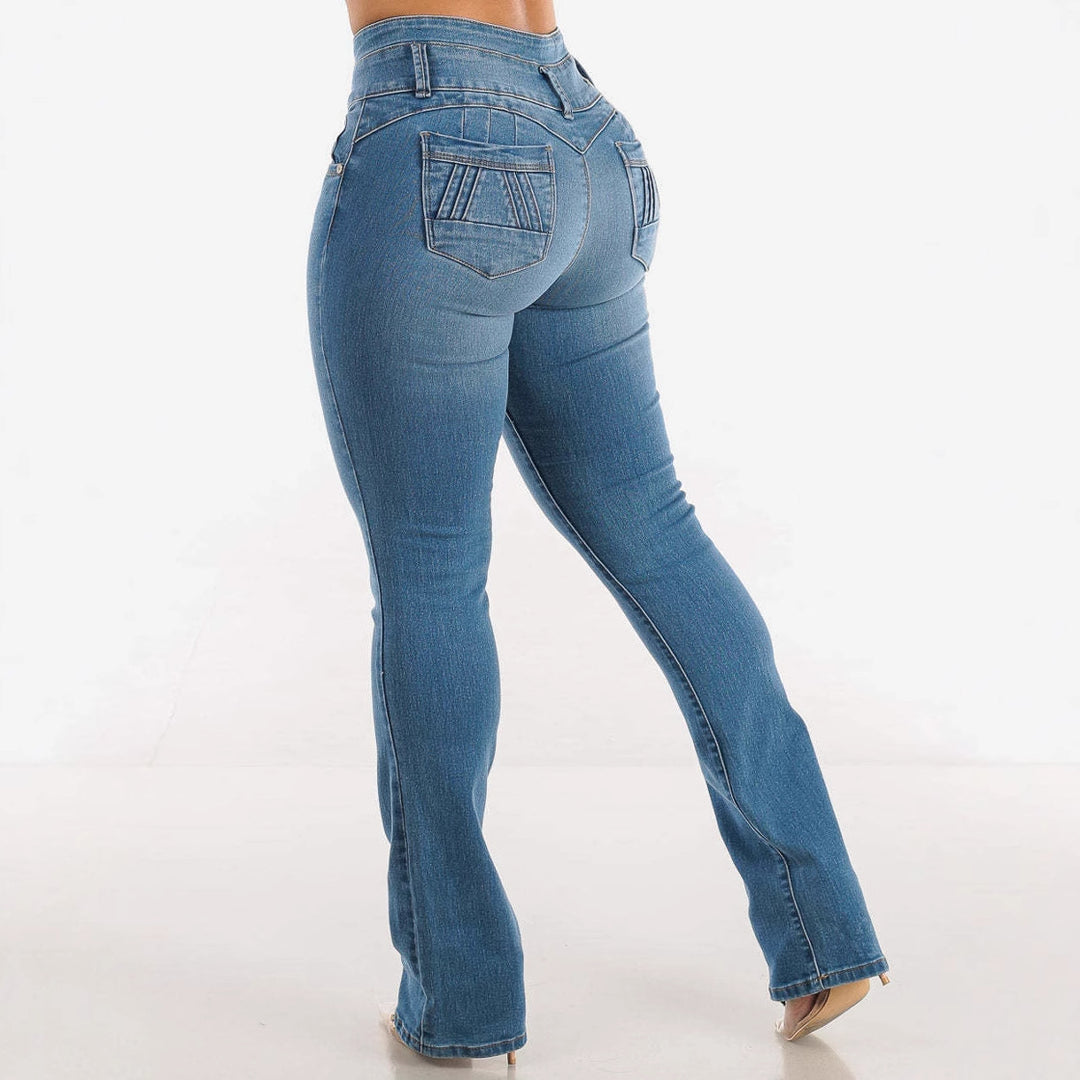 High-waisted bootcut jeans for women with button details Lune London