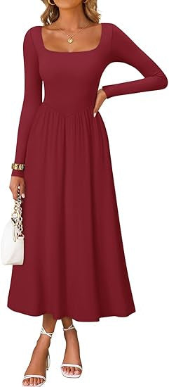 Robe midi élégante pour dames avec col carré et manches longues Chic & Stil