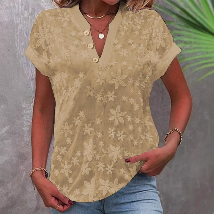 Women’s blouse with embroidered floral pattern and classic V-neck Lune London