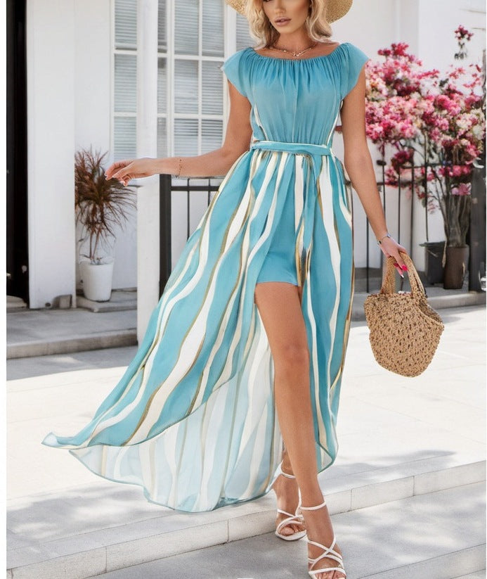 Maxi dress for women with an elegant off-shoulder neckline and a flowing design Lune London