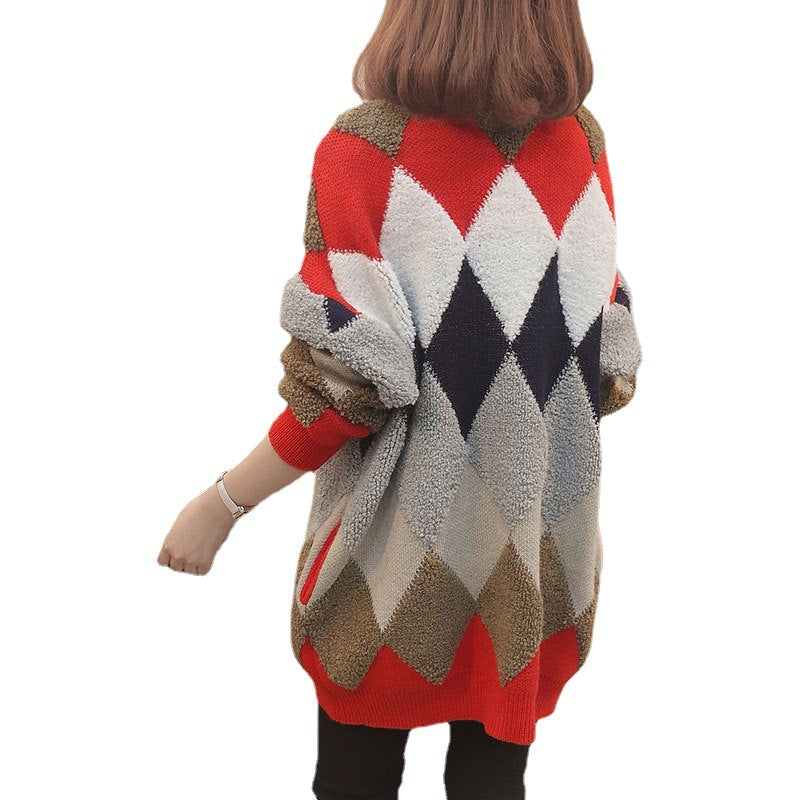 Women's cardigan with geometric pattern and large buttons Lune London