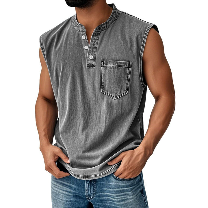 Sleeveless cotton shirt for men with button placket and chest pocket Lune London