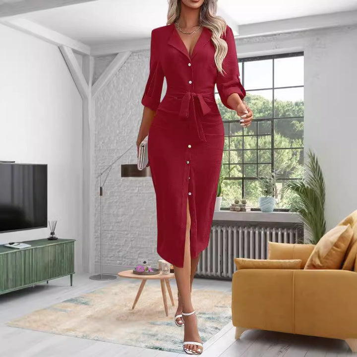 Midi shirt dress for women with belt at the waist Chic und Stil