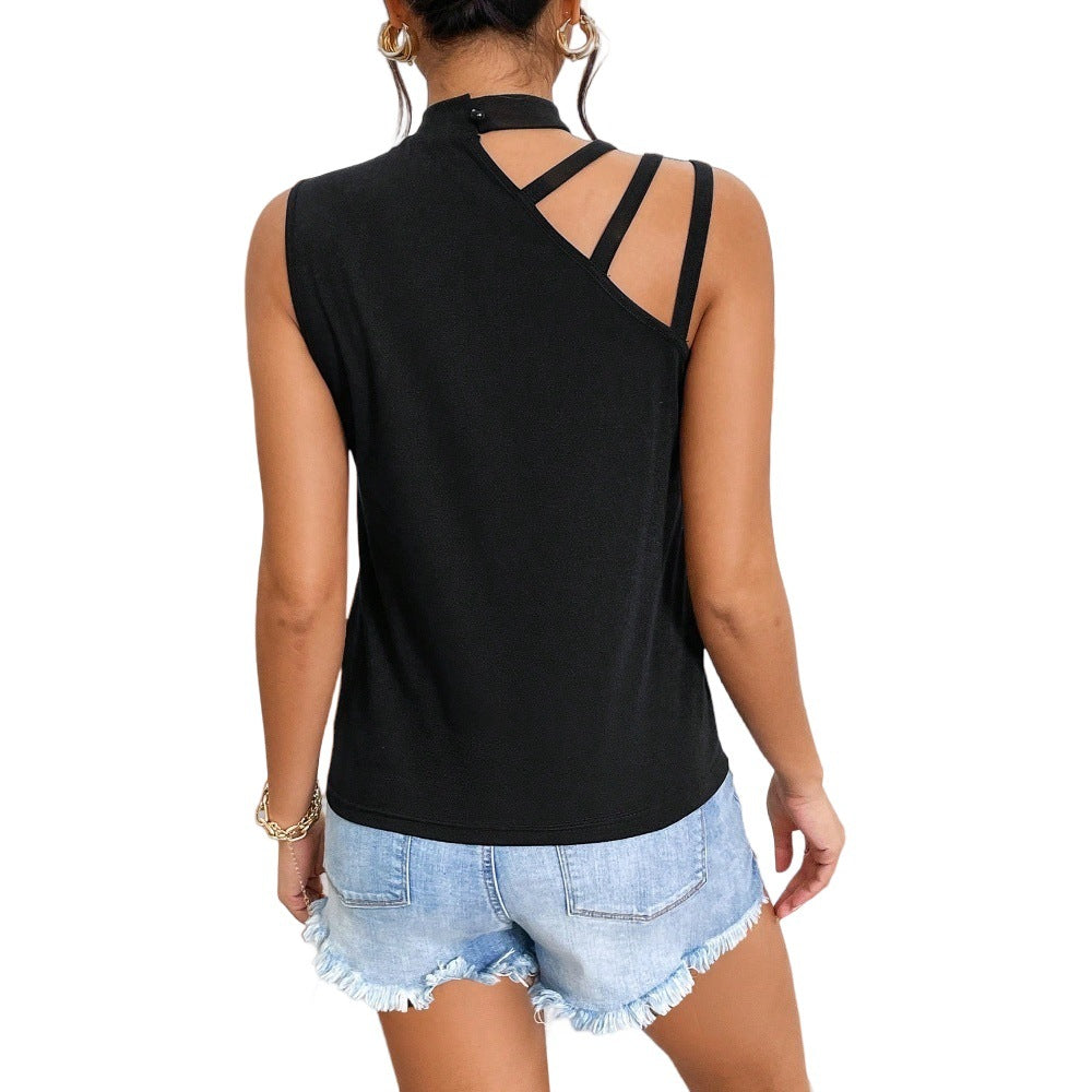Women's crop top with a trendy halter design and chic neckline