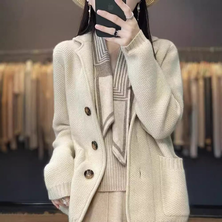 Oversized knit jacket for women with relaxed collar Lune London