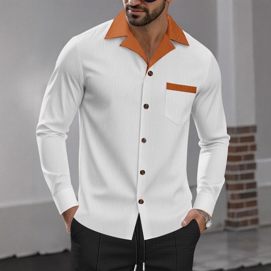 Stylish long sleeve shirt for men with a textured design and a practical chest pocket Lune London