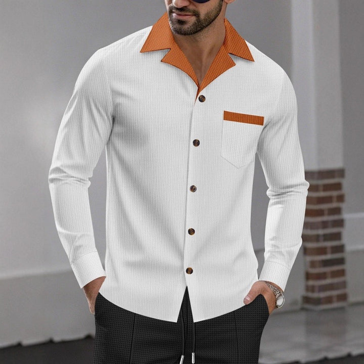 Stylish long sleeve shirt for men with a textured design and a practical chest pocket Lune London