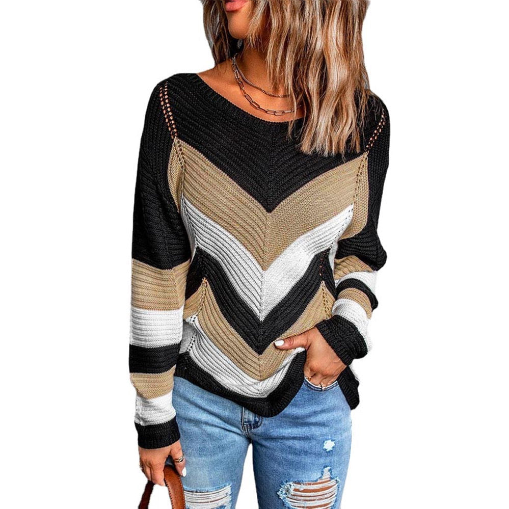 Fashionable knitted sweater for women with chevron pattern and relaxed fit Lune London