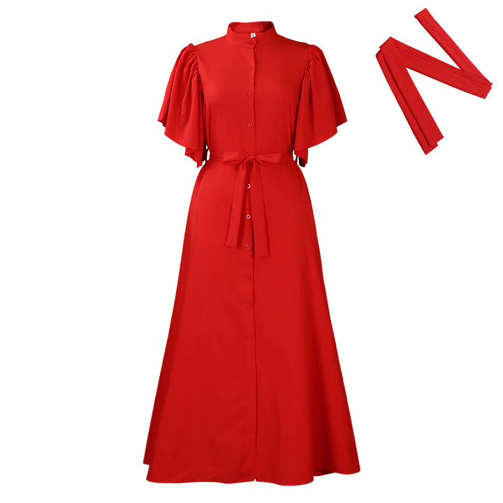 Maxi dress for women with elegant puff sleeves and a thin belt at the waist Lune London