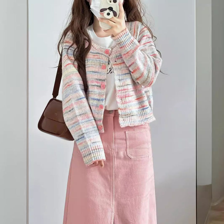 Women's knitted jacket with colorful pattern and delicate buttons Lune London