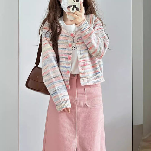 Women's knitted jacket with colorful pattern and delicate buttons Lune London
