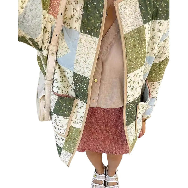 Veste matelassée en patchwork pour femmes avec motif floral et patte de boutonnage visible Chic & Stil