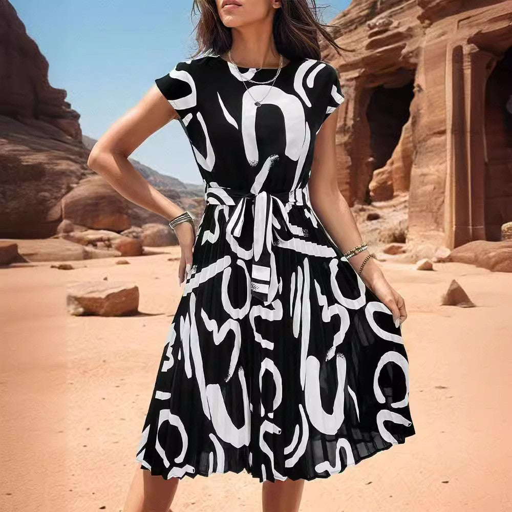 Women Elegant Midi Dress with Chic Tie Belt and Style