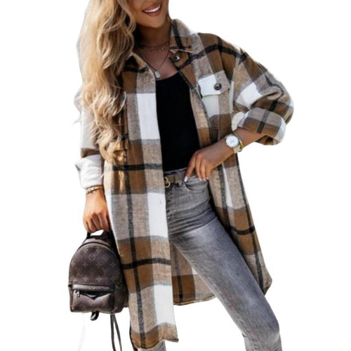 Oversized plaid shirt for women with button design and patch pockets Lune London