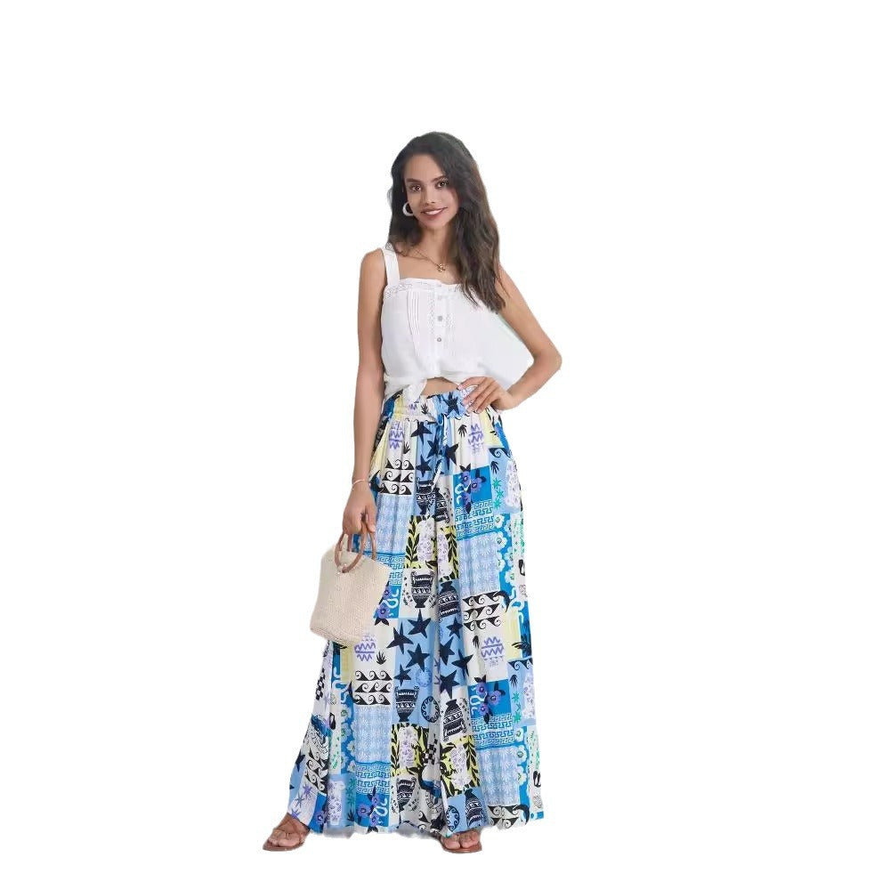 Women's maxi skirt with unique graphic pattern and elastic waistband Lune London