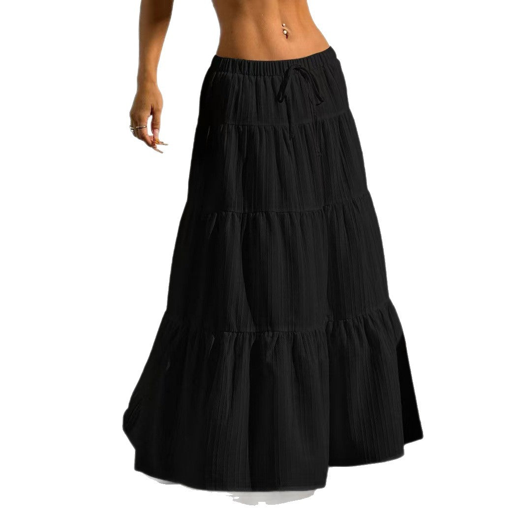 Long ruffled skirt for ladies with elastic waistband and gathers Lune London
