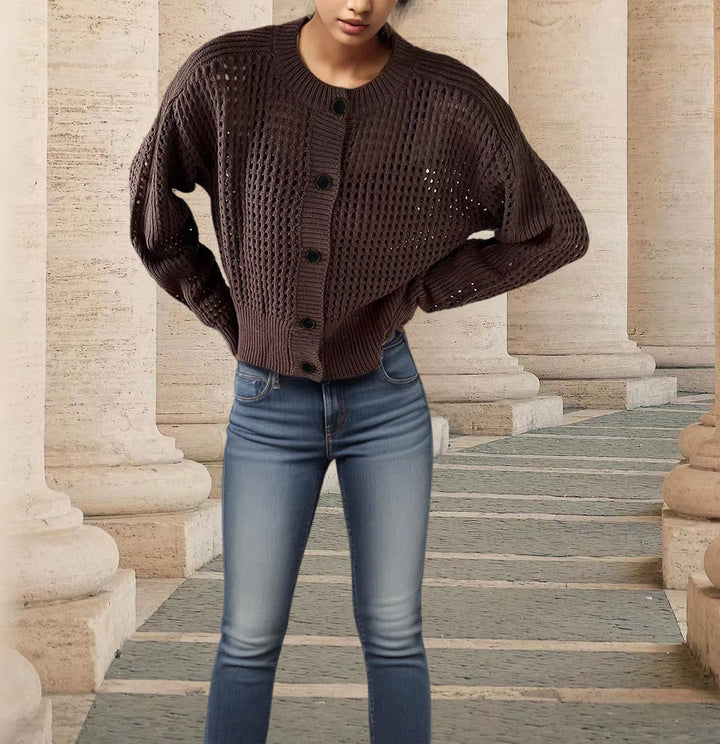 Cardigan for women with a breezy crochet look and practical buttons Lune Londonl