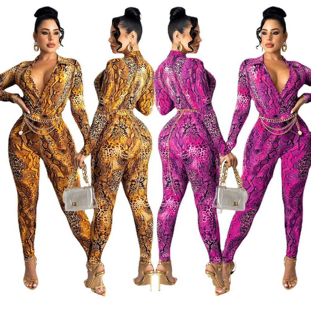 Ladies Printed Snake Long Sleeves Bodysuit Lune London