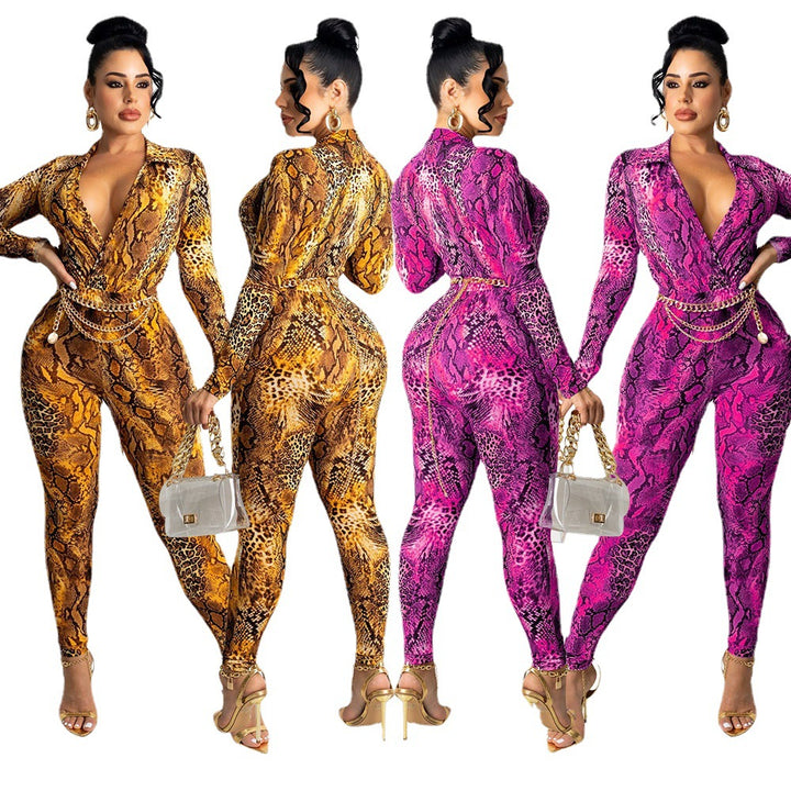 Ladies Printed Snake Long Sleeves Bodysuit Lune London