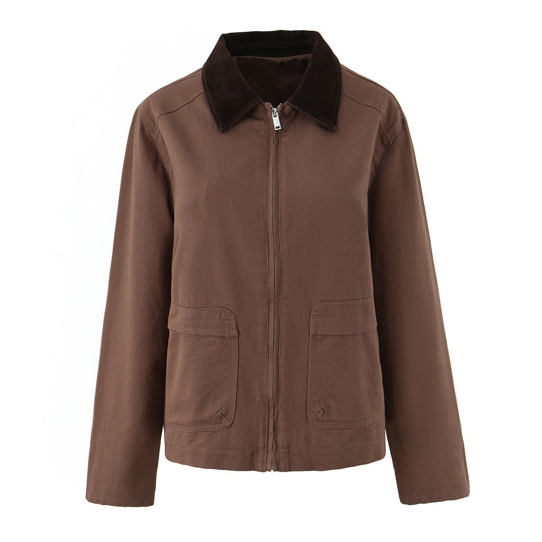Casual transition jacket for women with structured collar and large pockets Lune London