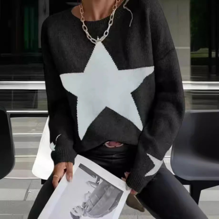 Ladies Knit Sweater with Star Pattern Lune London