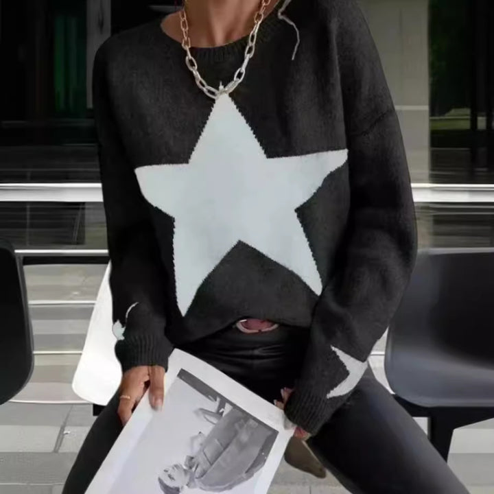 Ladies Knit Sweater with Star Pattern Lune London