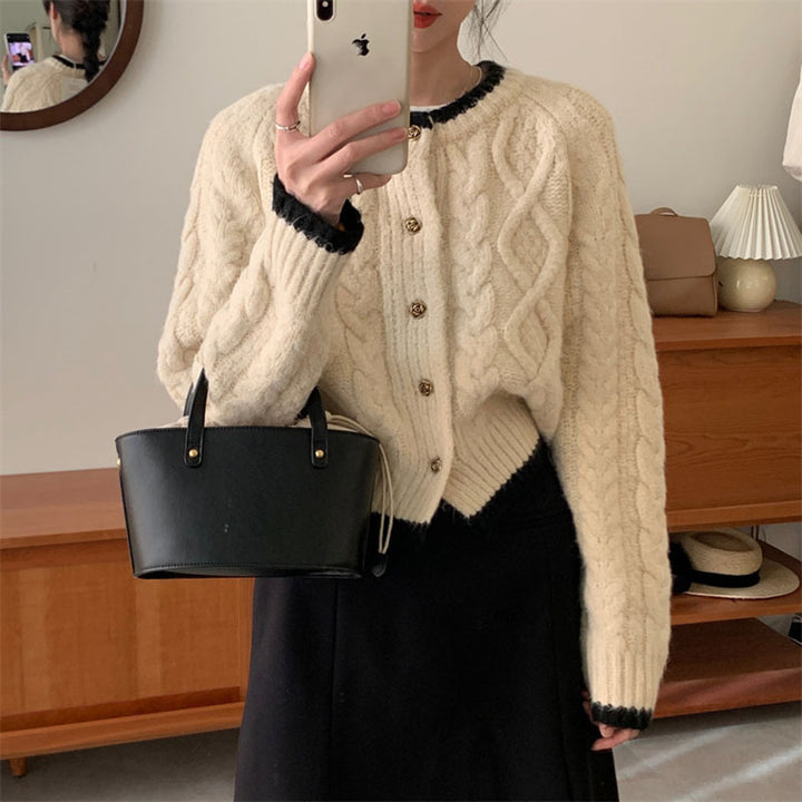 Women's knit jacket with cable design and contrasting details Lune London