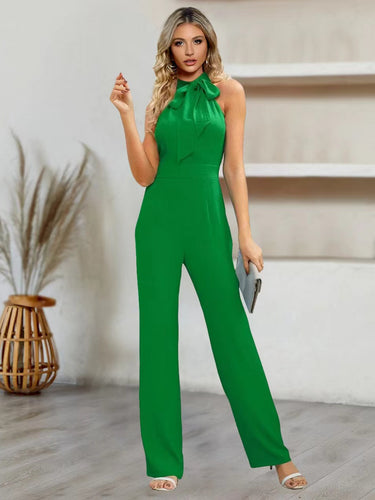 Ladies elegant jumpsuits with halter design and belt Lune London