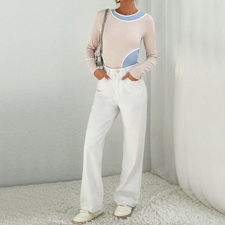 Chemise à manches longues pour femme avec des combinaisons de couleurs courbes et une fibre élastique Chic & Stil