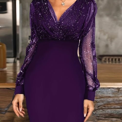 Robe de cocktail scintillante pour femmes avec des manches transparentes Lune London