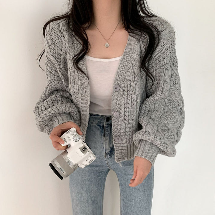 Women's chunky knit cardigan with raised pattern and button details Lune London