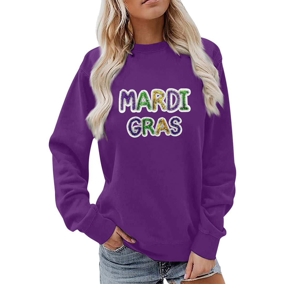Sweat-shirt pour femmes avec lettrage vibrant de Mardi Gras Chic & Stil