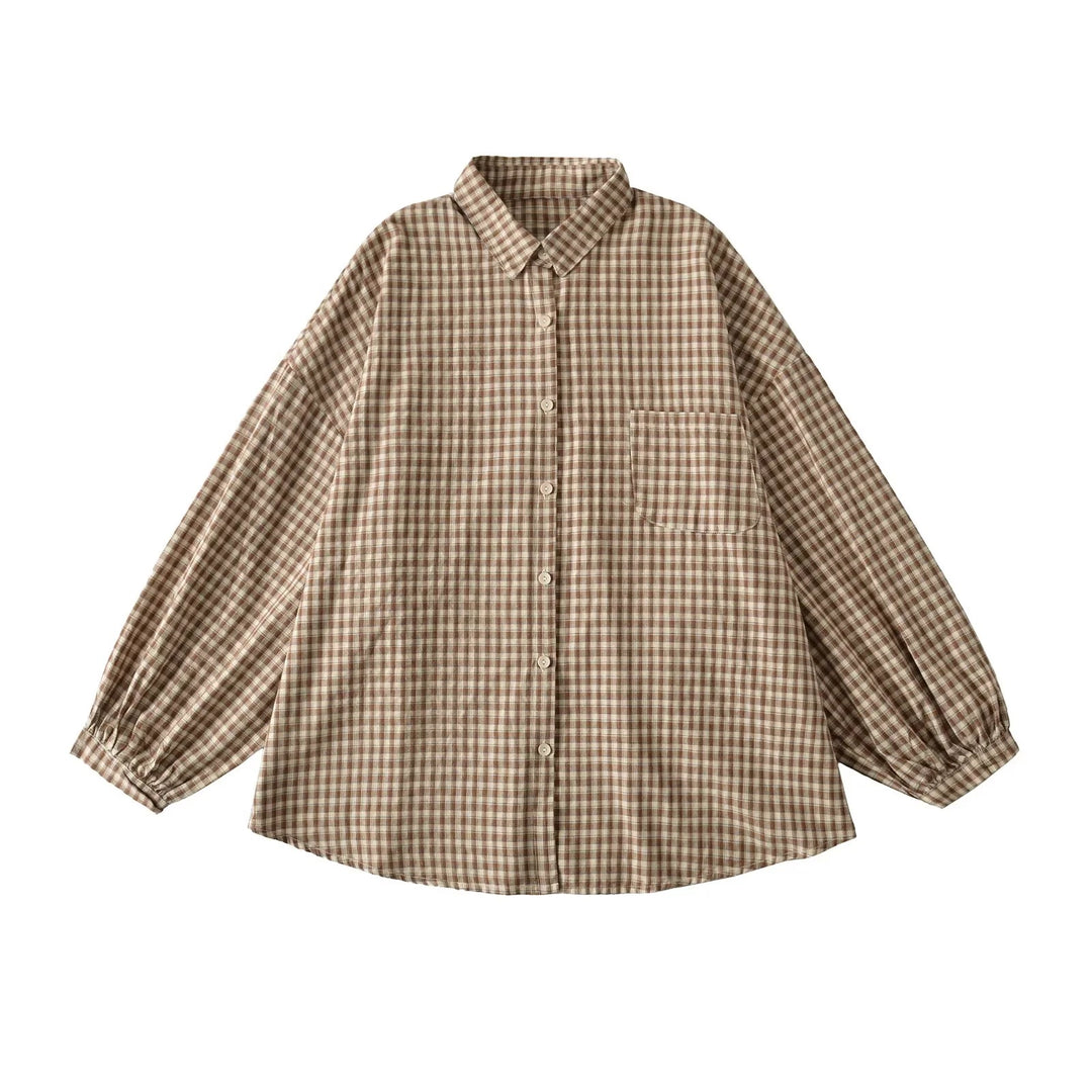 Casual checkered blouse for women with off-the-shoulder and large buttons Lune London