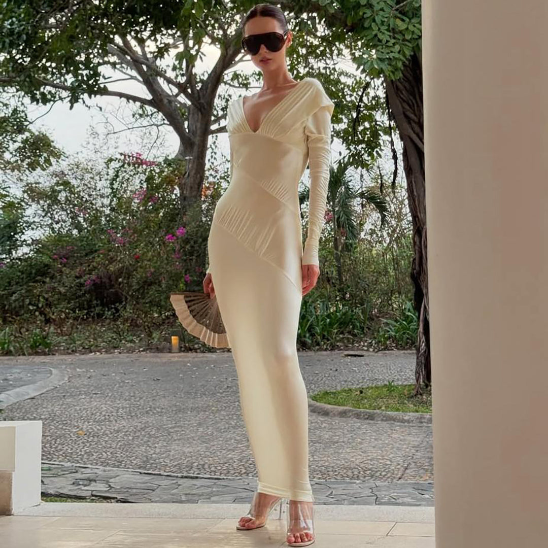 Elegant long maxi dresses for women with refined draping Lune London