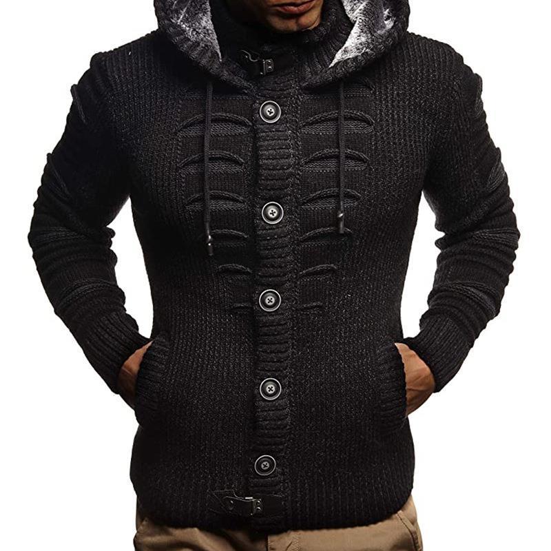Men's knitted jacket with hood and decorative button details Lune London